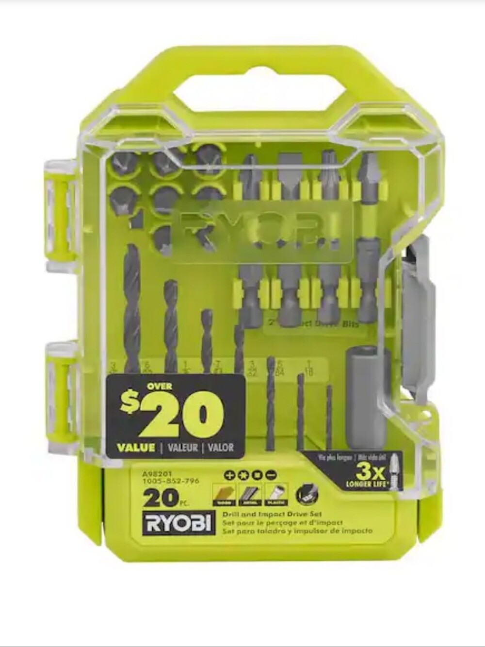 RYOBI 20 Piece Drill and Impact Driver Kit with Case. NEW